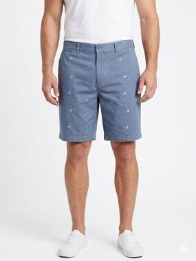The Foundry Supply Co. Slate Blue Embroidered Flat-Front Men's Shorts